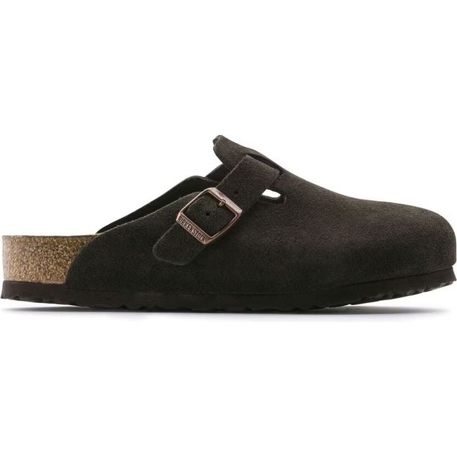 Lateral side of Birkenstock Unisex Boston Soft Footbed Suede Clog in mocha
