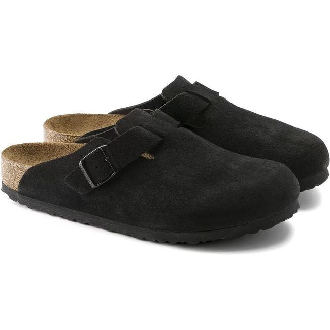 Pair of Birkenstock Unisex Boston Soft Footbed Suede Clogs in black