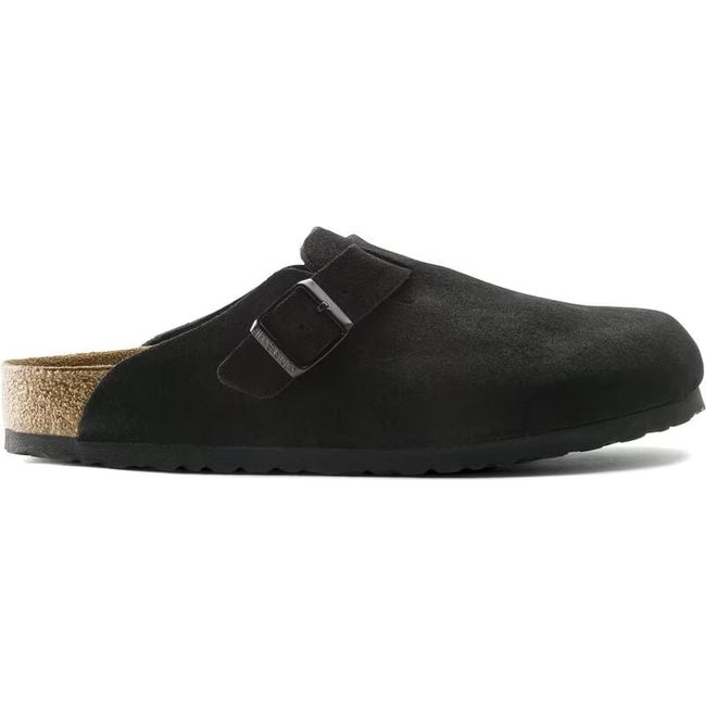 Lateral side of Birkenstock Unisex Boston Soft Footbed Suede Clog in black
