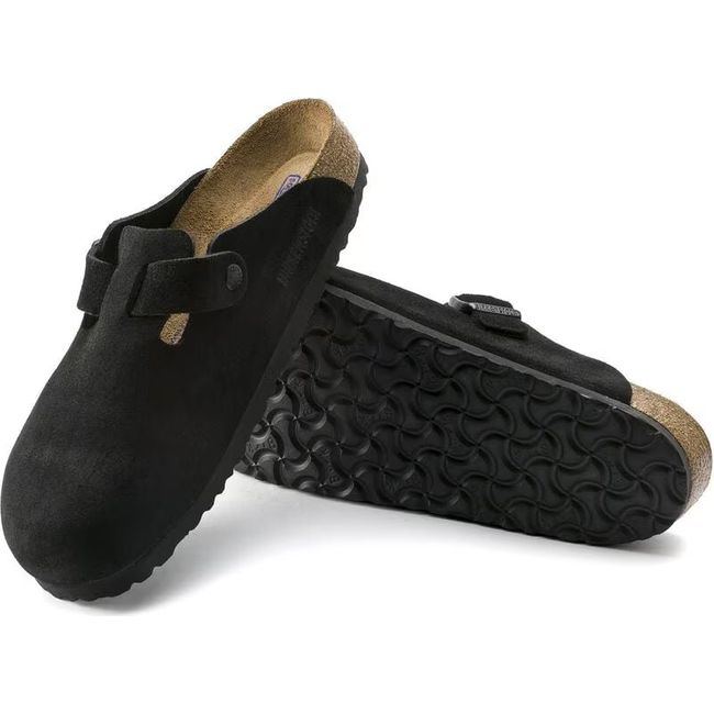 Upper and sole of Birkenstock Unisex Boston Soft Footbed Suede Clogs in black