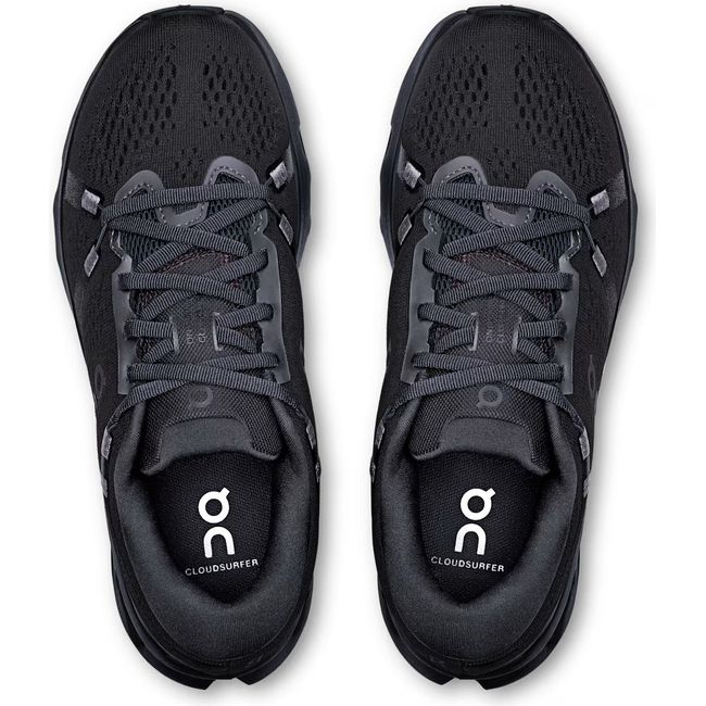 Top down view of On Running Women's Cloudsurfer 2 Running Shoes in all black