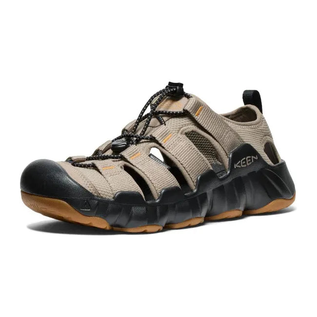 Front angled view of Men&#39;s KEEN Hyperport H2 closed toe sandal in brindle black