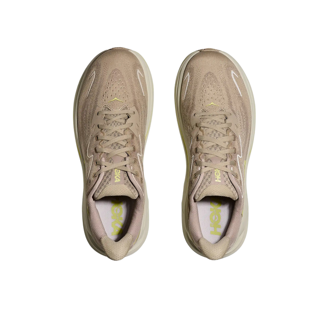 Tops of Hoka Men's Clifton 10 Running Shoe in Raw Linen