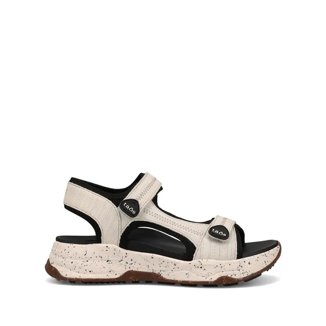 Lateral side of Women's Taos Super Side Sandal in Ice Emboss with velcro straps
