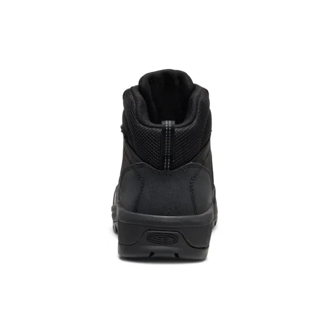 Heel of Keen Men's Skokie Waterproof Soft Toe Work Boots in All Black