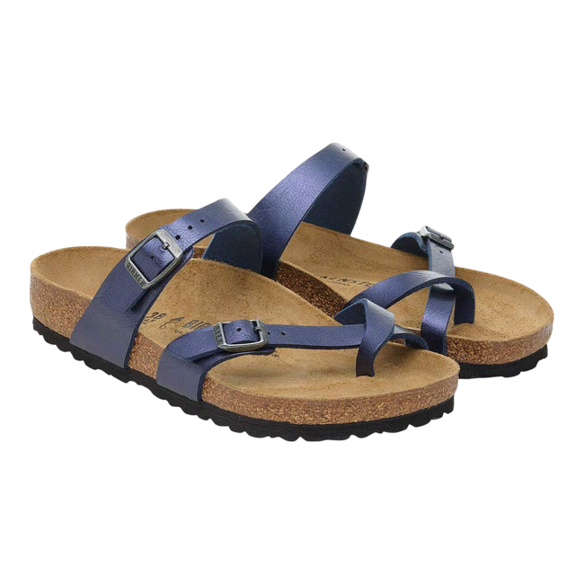 Angled Pair of Birkenstock Women's Birko-Flor Mayari Sandal in Graceful Midnight Blue