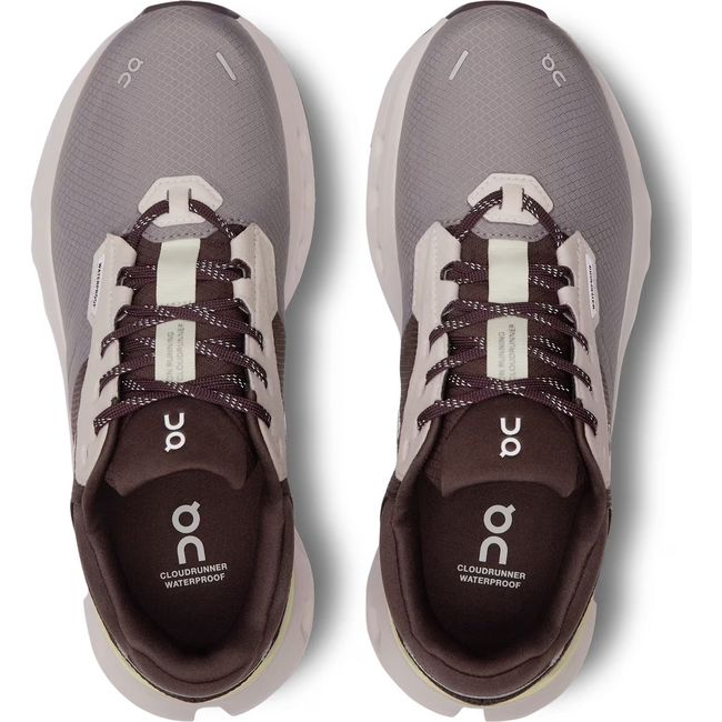 Top down view of On Running Women's Cloudrunner 2 Waterproof Running Shoes in seedling purple