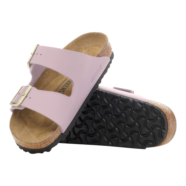 Tops and Sole of Birkenstock Women's Birko-Flor Arizona Sandal in Faded Purple