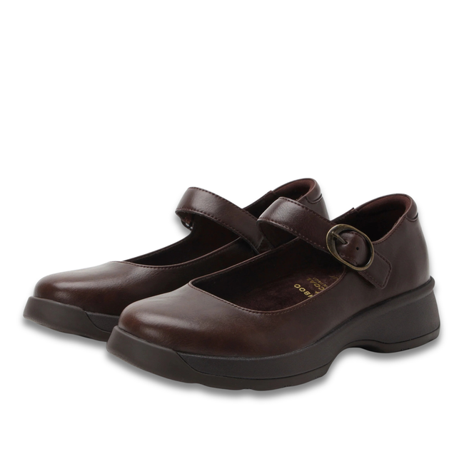 Pair of Alegria Women's Jazmine Mary Jane Shoe in Brown Espresso Leather