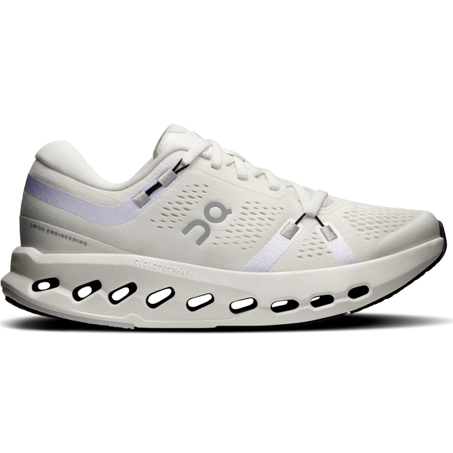 Side of On Running Women's Cloudsurfer 2 Running Shoe in ivory Creme