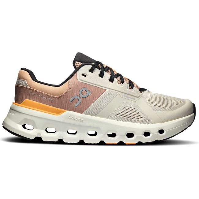 Lateral side of Women's On Running Cloudrunner 2 Running Shoe in Pearl Tangerine Orange
