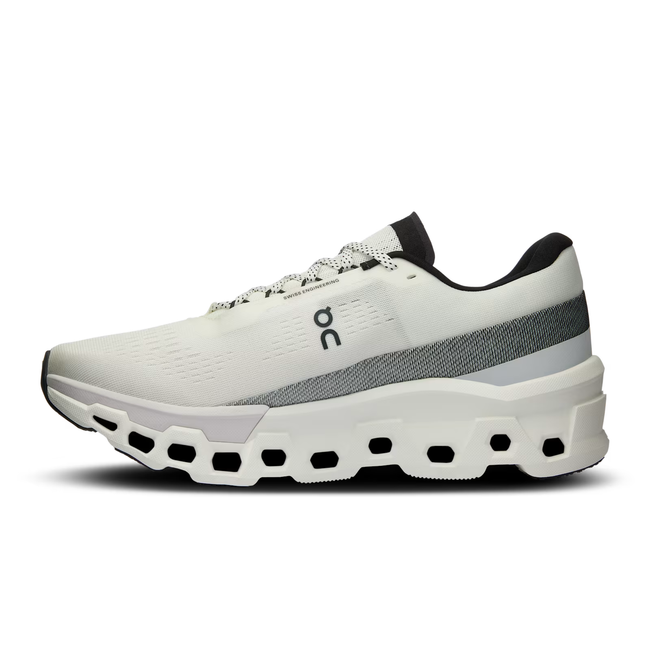 Medial side of On Running Men's Cloudmonster 2 Running Shoe in Undyed White