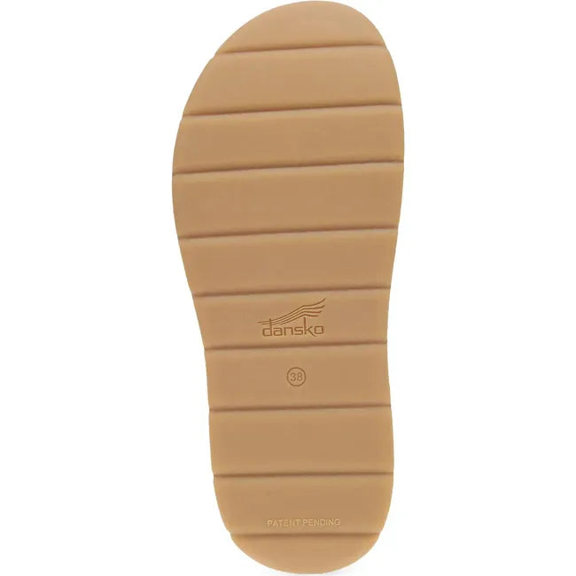 Sole of Women's Dansko Bianca Sandal in brown suede upper with tan outsole