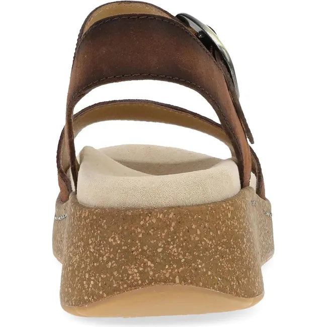 Heel of Women's Dansko Bianca Sandal in brown suede with cork platform sole