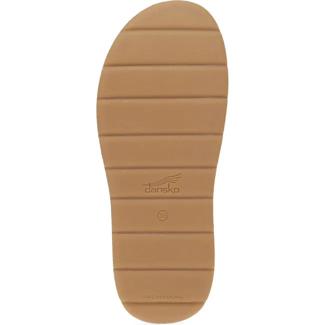 Sole view of Women's Dansko Bridget Sandal in black suede upper and tan sole