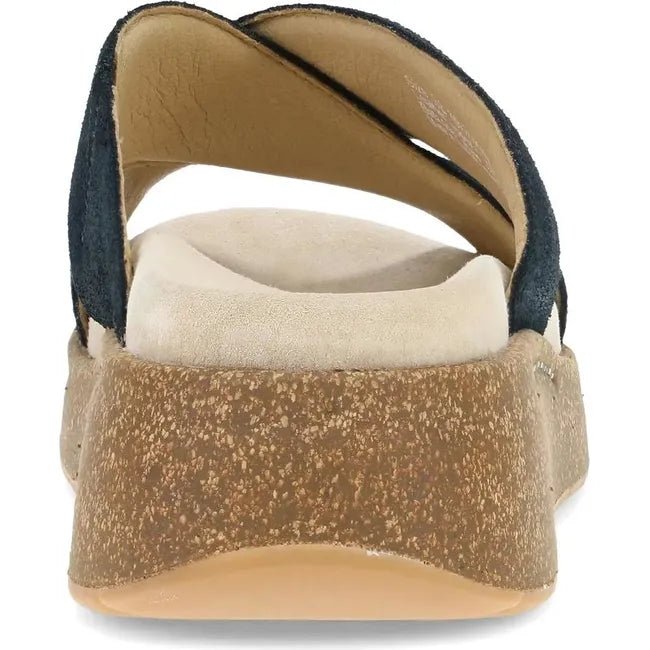 Heel of Women's Dansko Bridget Sandal in black suede with cork platform sole