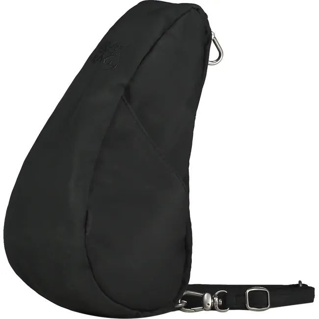 Medial angled view of Ameribag 10&quot; Microfiber Baglett Cross Body Bag in black