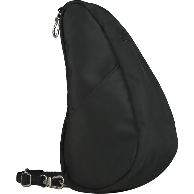 Lateral angled view of Ameribag 10" Microfiber Baglett Cross Body Bag in black