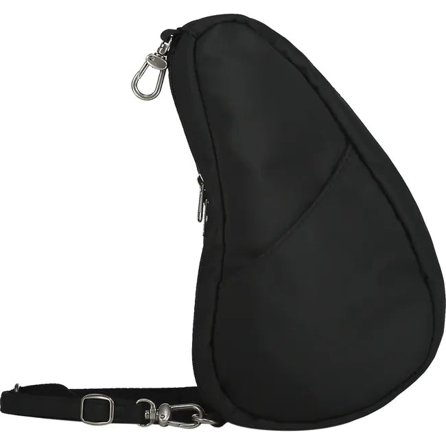 Lateral side of Ameribag 10" Microfiber Baglett Cross Body Bag in black