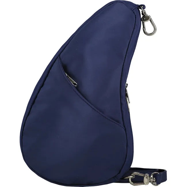 Medial side of Ameribag 10&quot; Microfiber Baglett Cross Body Bag in navy