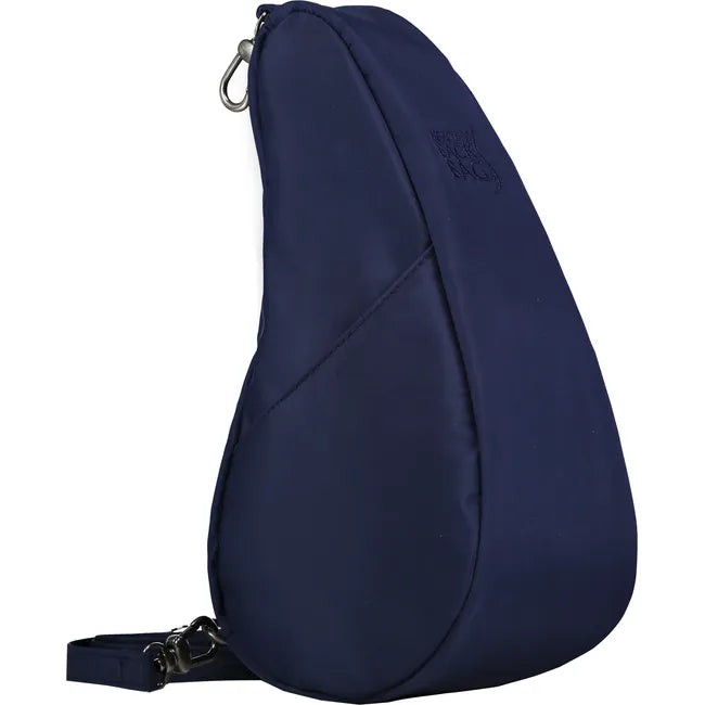 Lateral angled view of Ameribag 10&quot; Microfiber Baglett Cross Body Bag in navy