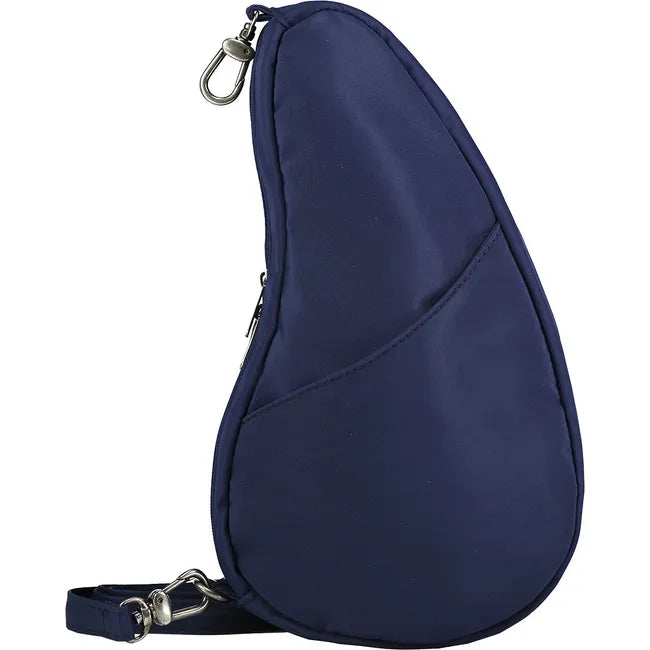 Lateral side of Ameribag 10&quot; Microfiber Baglett Cross Body Bag in navy