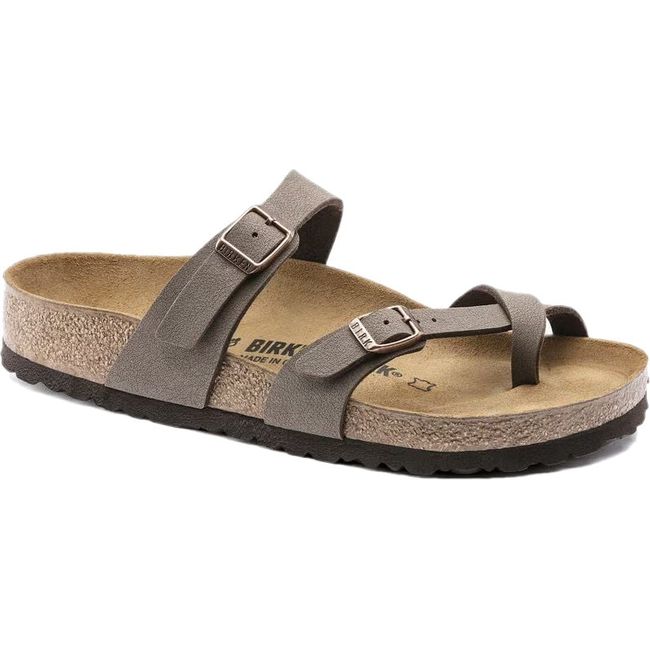 Front angled view of Birkenstock Women's Mayari Birkibuc Sandal in mocha