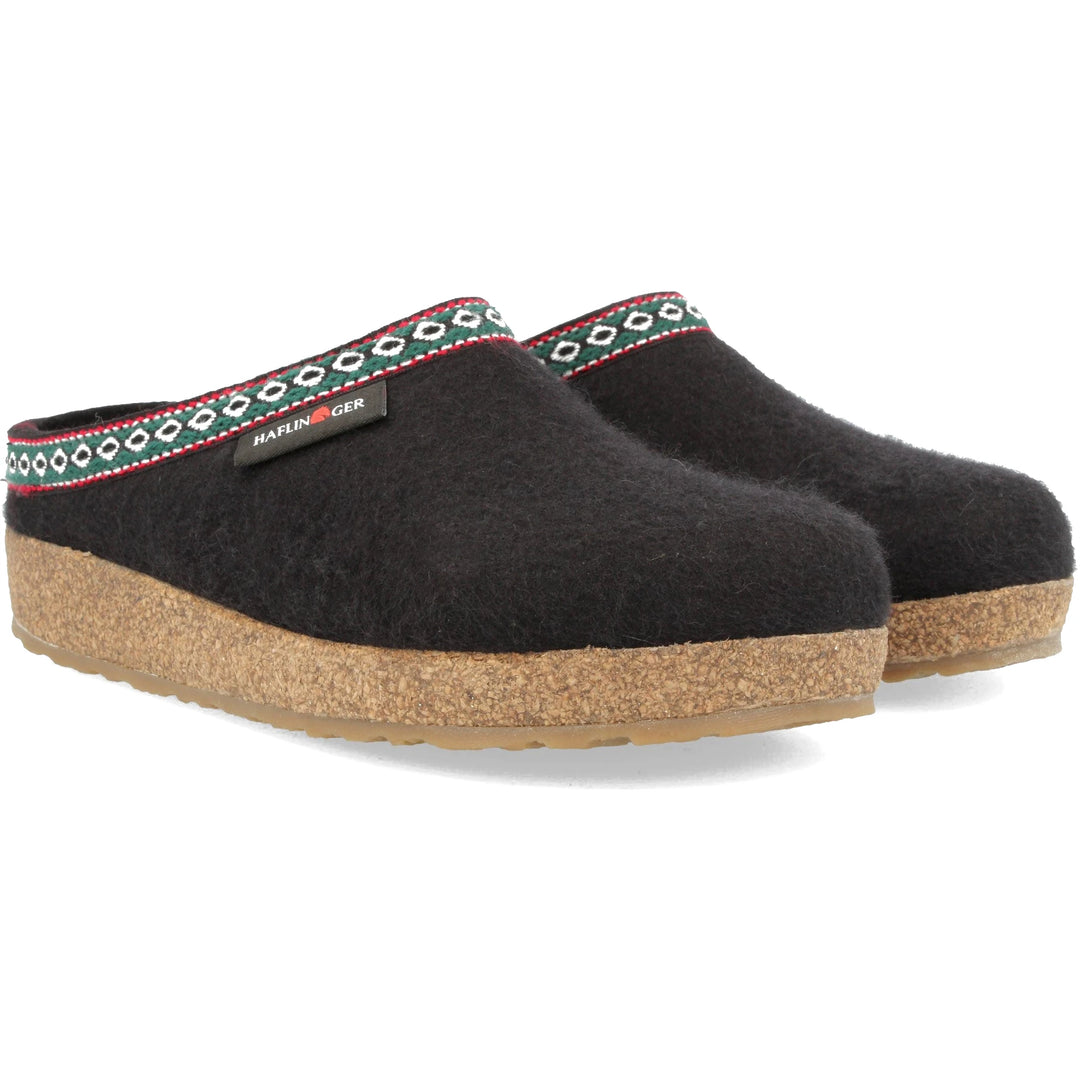 Haflinger Unisex GZ Clog in Black, three-quarter view