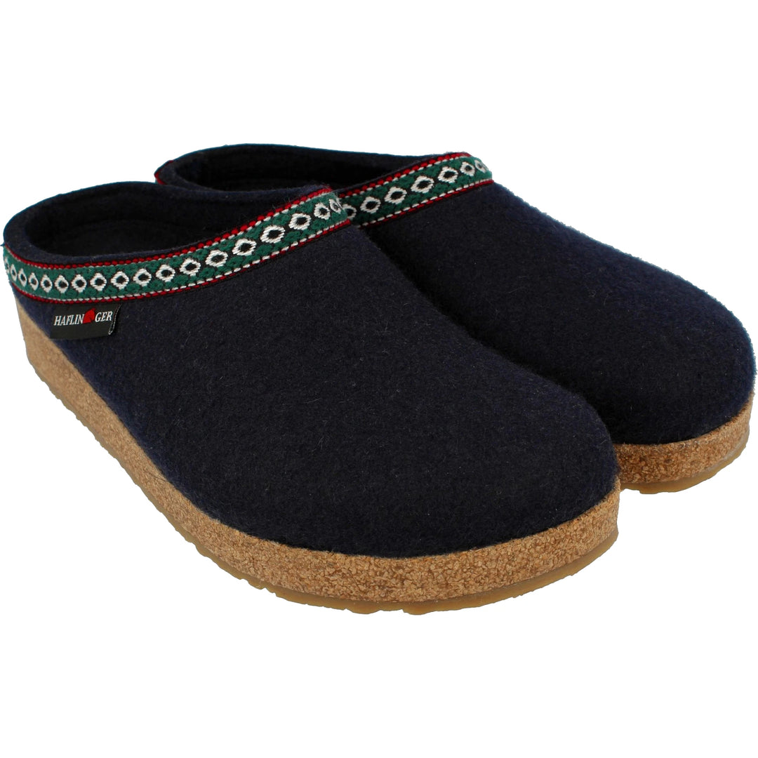 Haflinger Unisex GZ Clog in Navy, three-quarter view