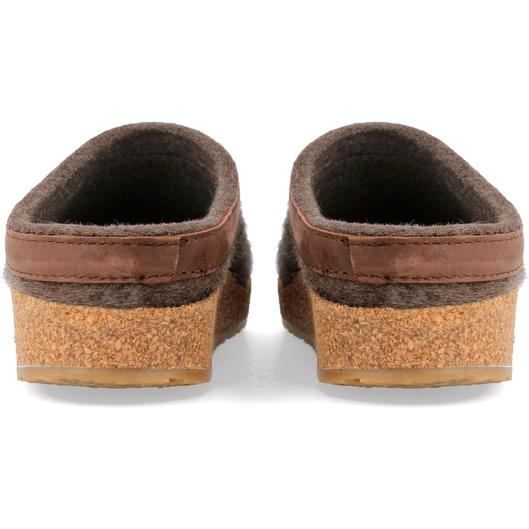 Haflinger Unisex GZL Clog in Smokey Brown, back view