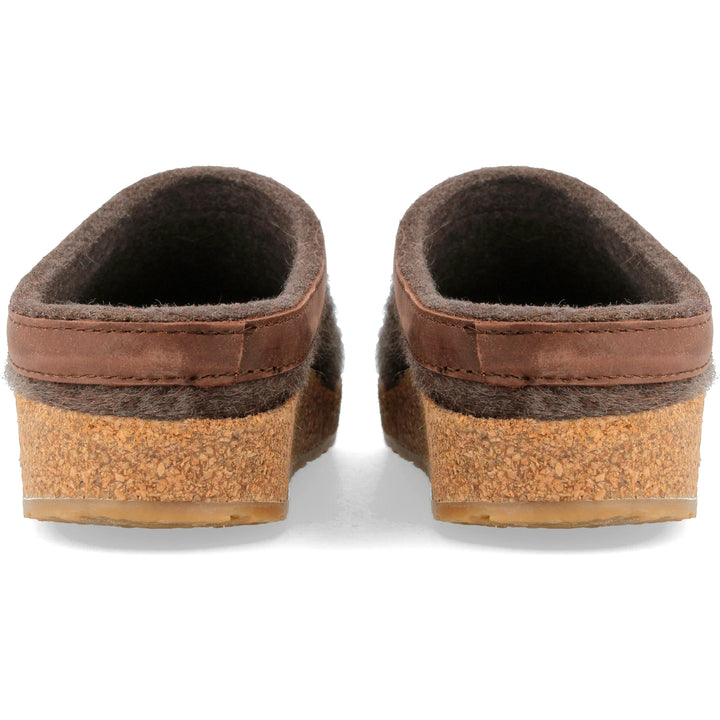 Haflinger Unisex GZL Clog in Smokey Brown, back view