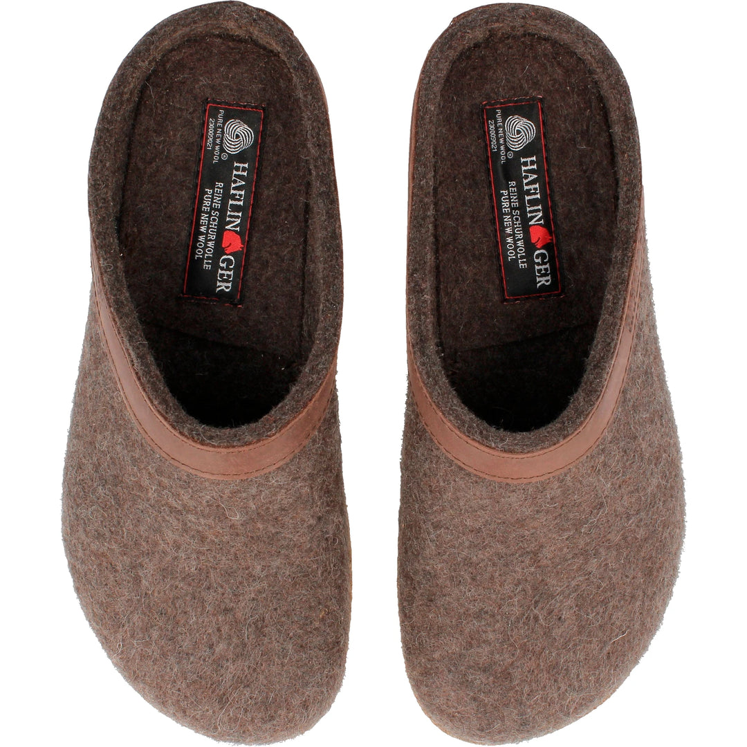 Haflinger Unisex GZL Clog in Smokey Brown, top view