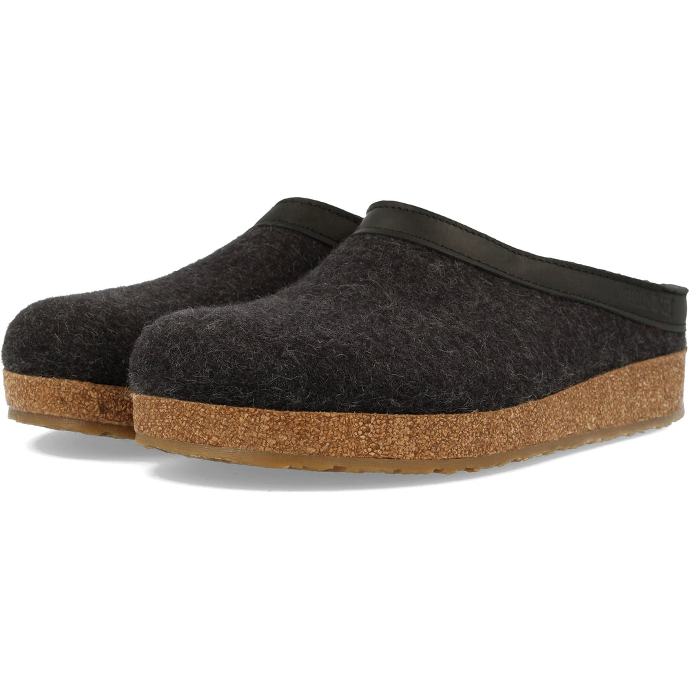 Haflinger Unisex GZL Clog in Charcoal, three-quarter view