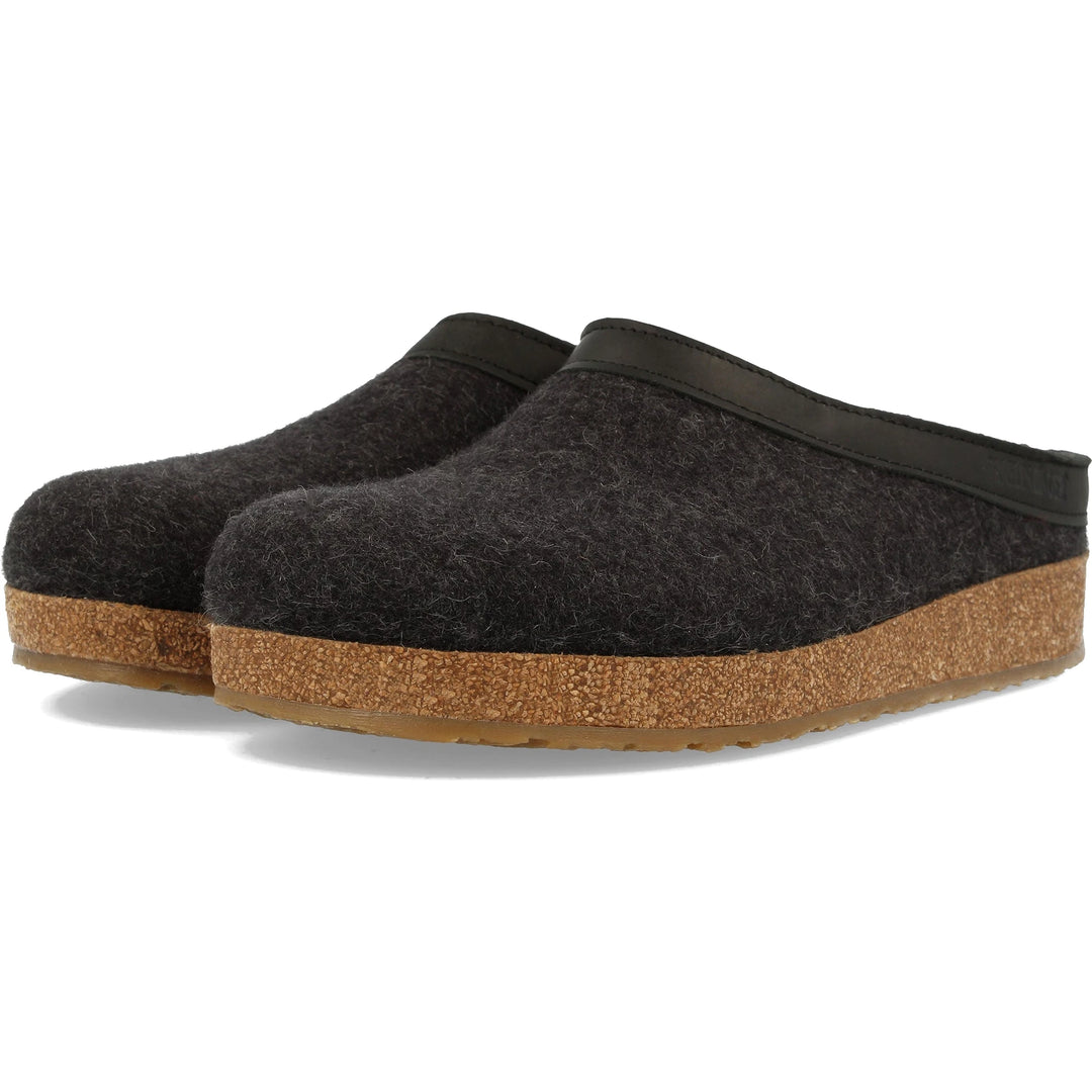Haflinger Unisex GZL Clog in Charcoal, three-quarter view