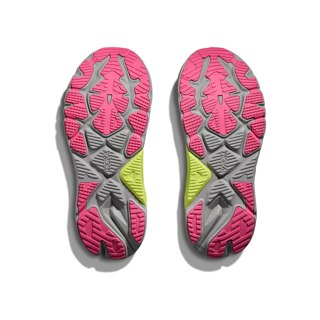 Soles of Hoka Women's Arahi 8 Running Shoe in Charcoal Grey