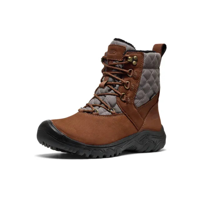 Front angled view of Keen Women's Greta II Waterproof Boot in Bison Brown