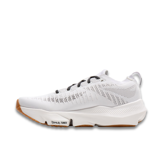 Medial side of Brooks Men's Glycerin Flex Running Shoe in White Black Gum