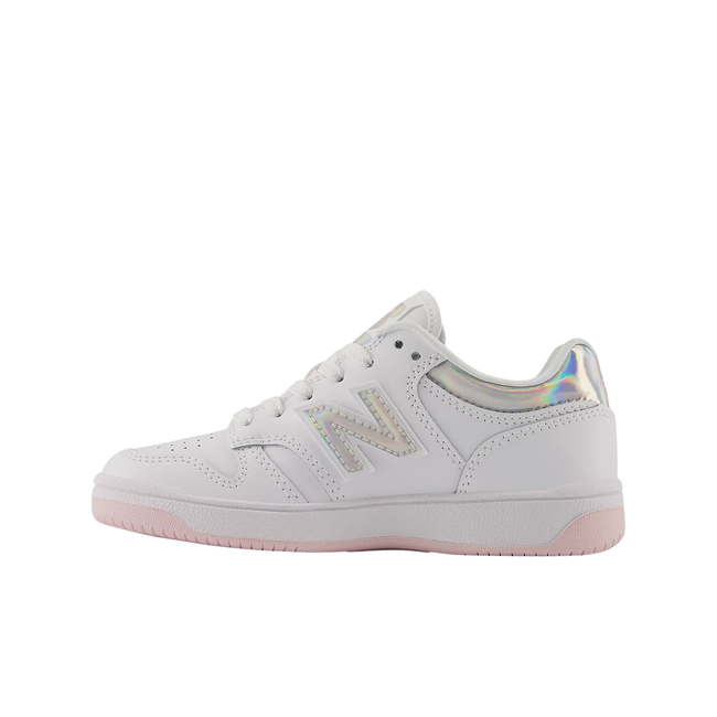 Medial side of New Balance Little Kids' 480 Lifestyle Shoe in White and Pink