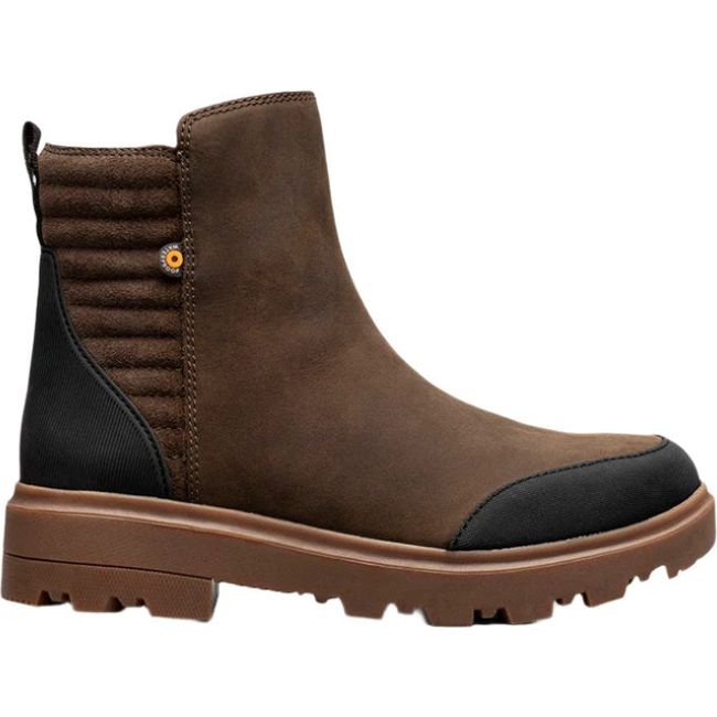 Lateral side of Women&#39;s Bogs Holly Zip II Boot in dark brown waterproof leather