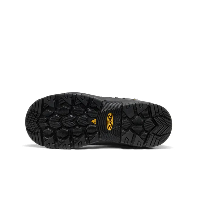 Slip resistant sole of Keen Men's Skokie Waterproof Soft Toe Work Boot in All Black