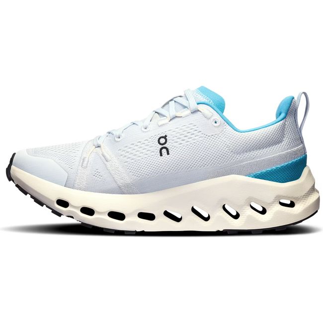 Medial side of Women's On Running Cloudsurfer Trail Running Shoe in Arctic blue and Ivory