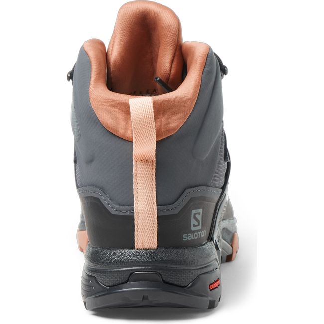 Heel of Women's Salomon X Ultra 4 Mid Gore-Tex Hiking Shoe in Ebony/Mocha color