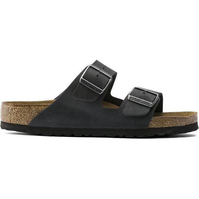 Lateral side of Birkenstock Unisex Arizona Soft Footbed Oiled Leather Sandal in black
