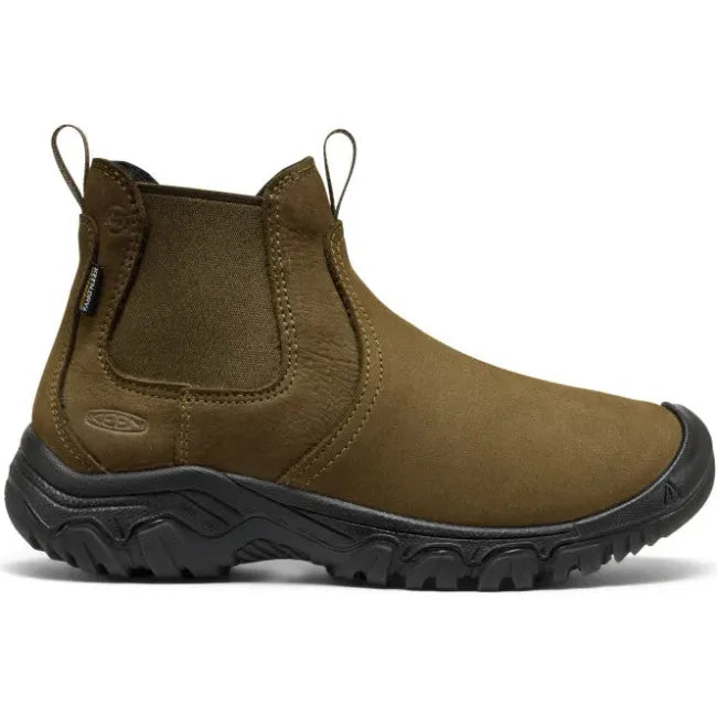 Lateral side of Keen Women's Greta II Waterproof Chelsea Boot in Dark Olive Black