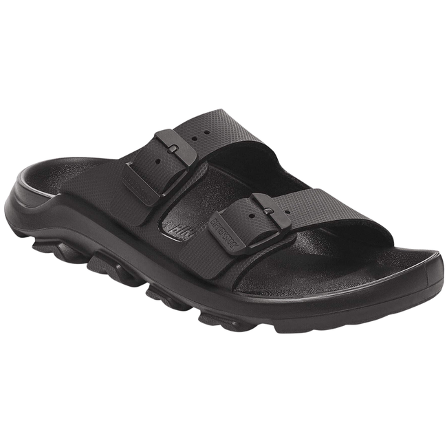 Angled Side of Birkenstock Unisex Mogami Terra 2 Strap Sandal in Black