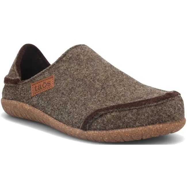 Front angled view of Women's Taos Convertawool House Slipper in brown olive wool