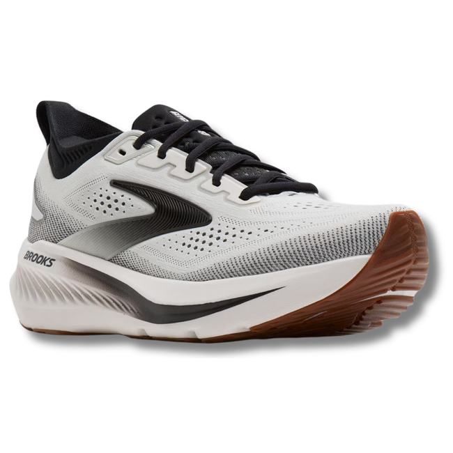 Angled Side of Brooks Men's Glycerin 23 Running Shoe in White Biscuit