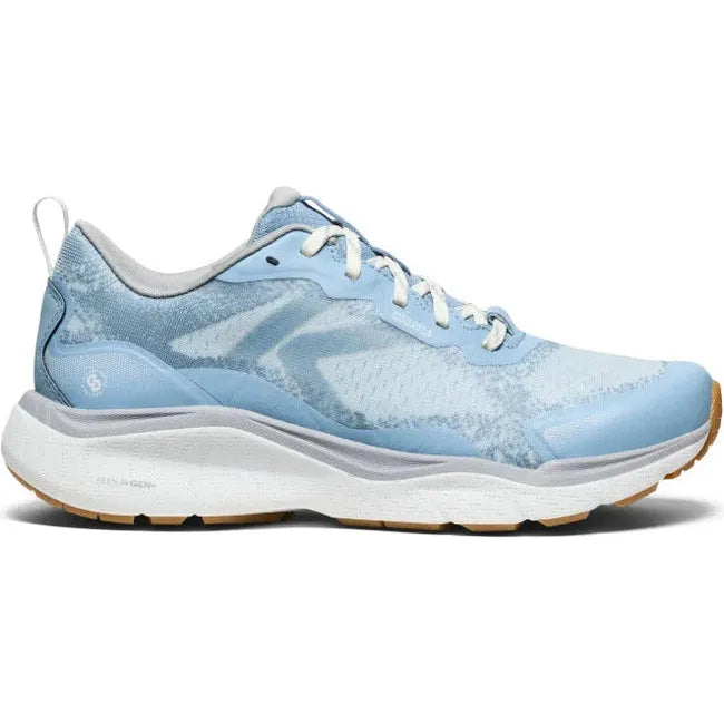 Lateral side of Women's Keen Leiki Speed Hiking Shoe in blue skyway star white colorway