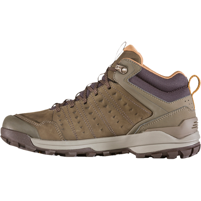 Medial side of Men&#39;s Oboz Sypes Mid Nubuck Leather Waterproof Hiking Boot in cedar brown