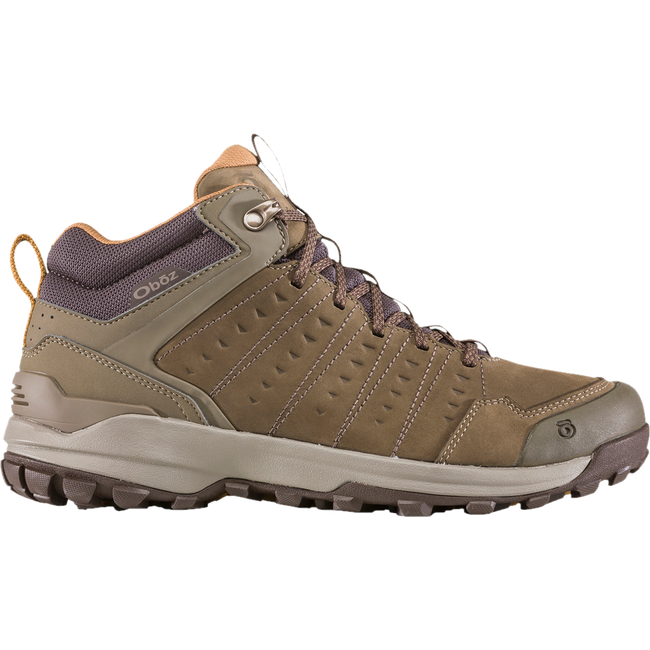 Lateral side of Men's Oboz Sypes Mid Nubuck Leather Waterproof Hiking Boot in cedar brown